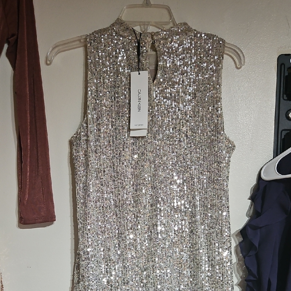 Calvin Klein Silver Sequin Blouse